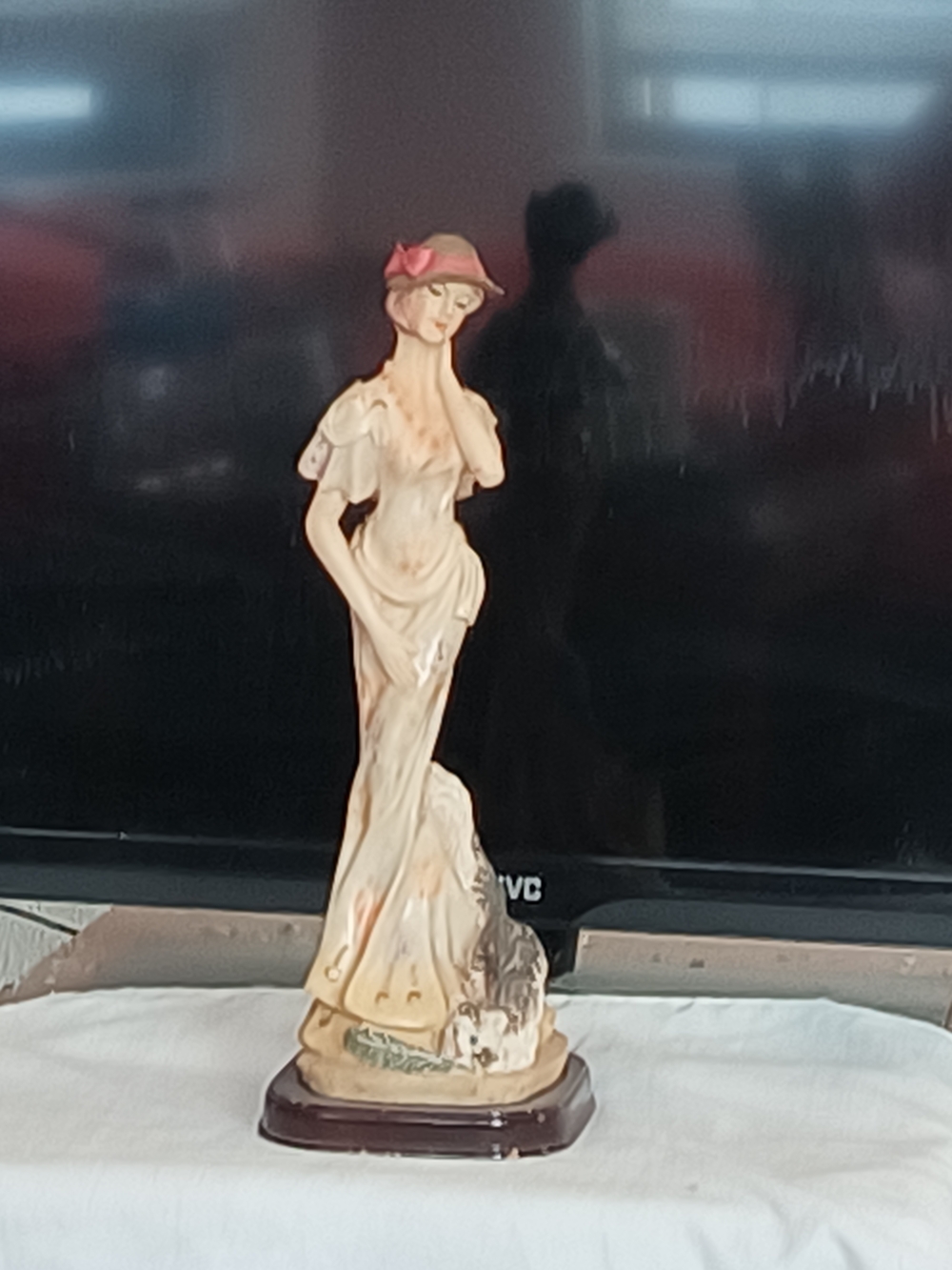 Elegant Statue of a Woman on a Wood Base 14 Tall Undamaged- Home Accent
